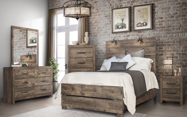 New Classic® Home Furnishings Misty Lodge 4-Piece Greige King Panel Bedroom Set-1