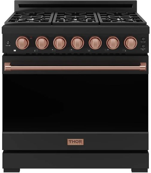 Thor Kitchen® Gordon Ramsay 36" Black/Rose Gold Freestanding Pro Style Gas Range with Precision Knob-0