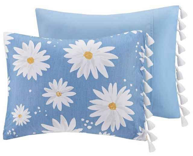 Olliix by Intelligent Design Jane Blue Twin/Twin XL Daisy Printed Comforter Set with Tassels-4