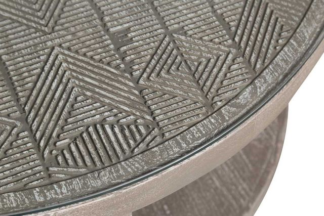 Parker House® Crossings Serengeti Sandblasted Glass Top Round End Table with Fossil Grey Base-3