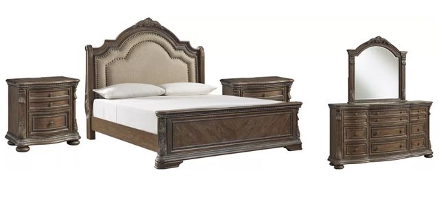 Signature Design by Ashley® Charmond 5-Piece Brown California King Sleigh Upholstered  Bed Set-0