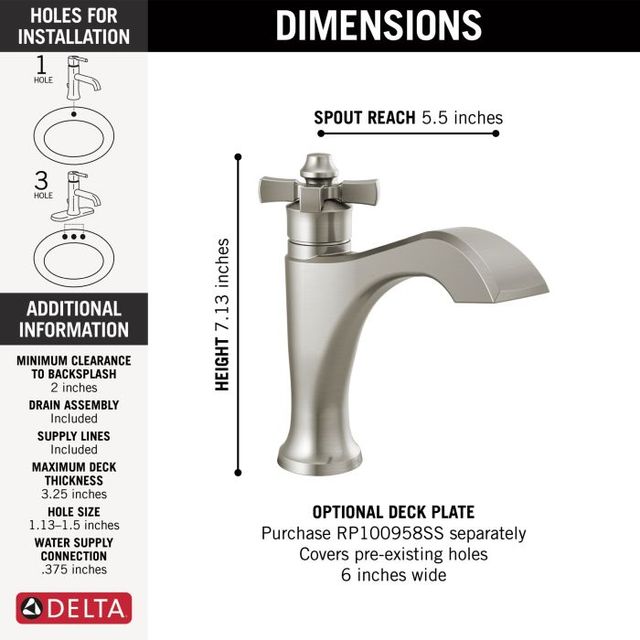 Delta Dorval® Stainless Single Handle Cross Bathroom Faucet with Drain-1