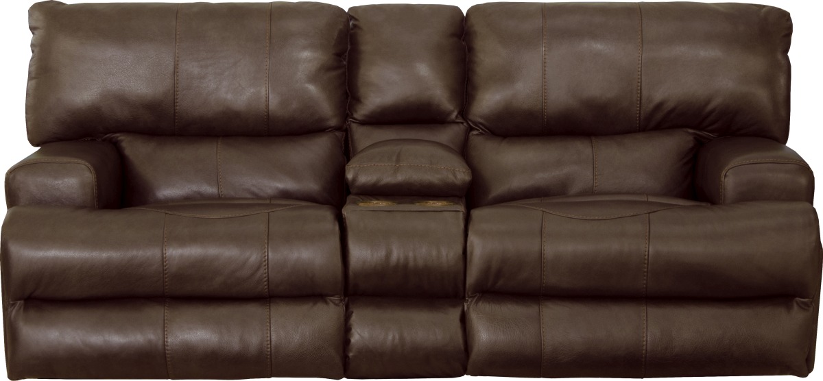 Catnapper® Wembley Walnut Power Reclining Lay Flat Console Loveseat with Power Headrest and Lumbar