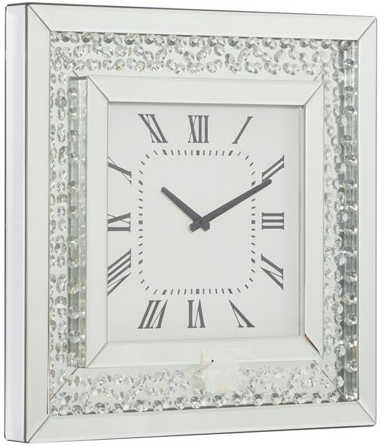 Deco Marche Silver Mirrored Floating Crystals Wall Clock-1