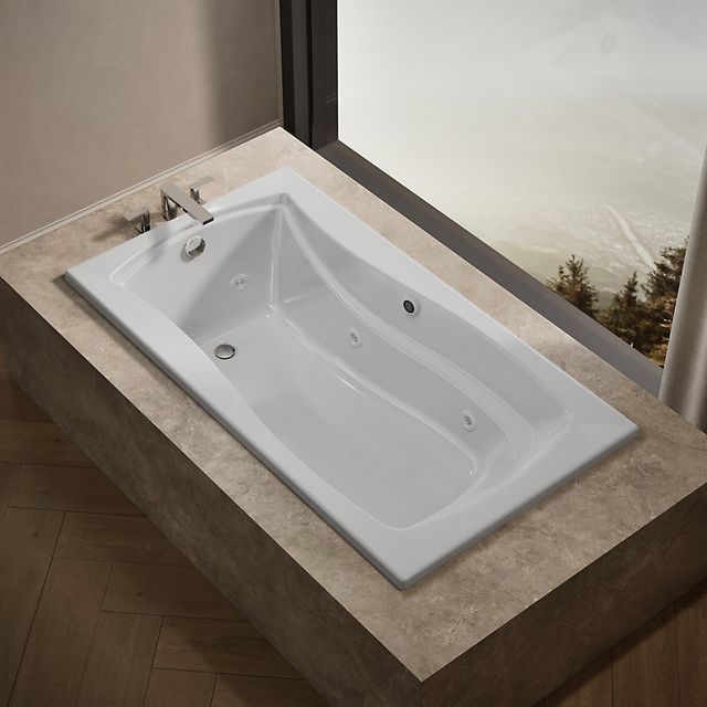 KOHLER® Mariposa® White 66" x 35" Drop-In Whirlpool Bath with Bask® Heated Surface and End Drain-1