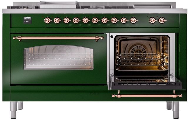 Ilve® Nostalgie II Series 60" Emerald Green Pro Style Dual Fuel Range-3