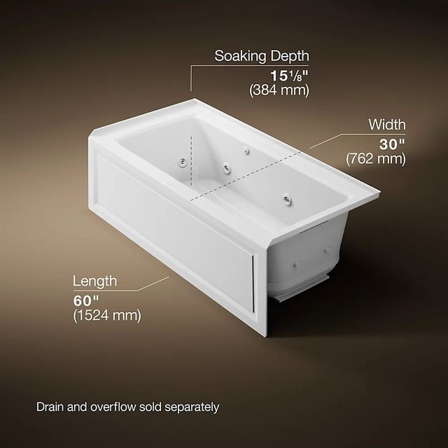 KOHLER® Archer® White 60" x 30" Alcove Heated BubbleMassage™ Air Bath and Whirlpool with Integral Apron - Right Drain-3