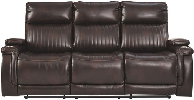 Signature Design by Ashley® Team Time Chocolate Power Reclining Sofa with Adjustable Headrests-0