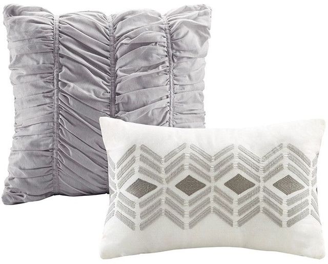 Olliix by Urban Habitat 7 Piece Grey Full/Queen Talia Elastic Embroidered Chambray Duvet Set-4