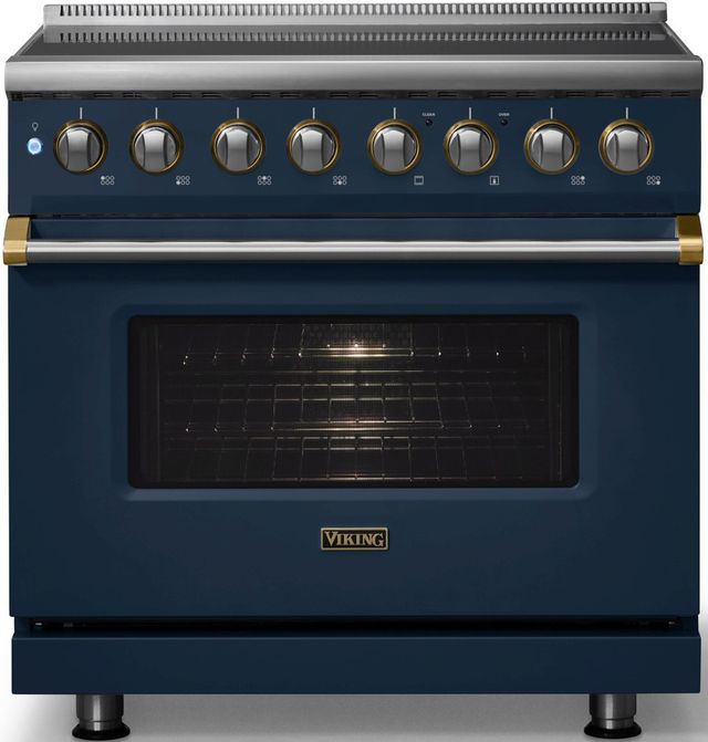 Viking® 5 Series 36" Slate Blue Pro Style Induction Range with Brushed Brass Trim-3