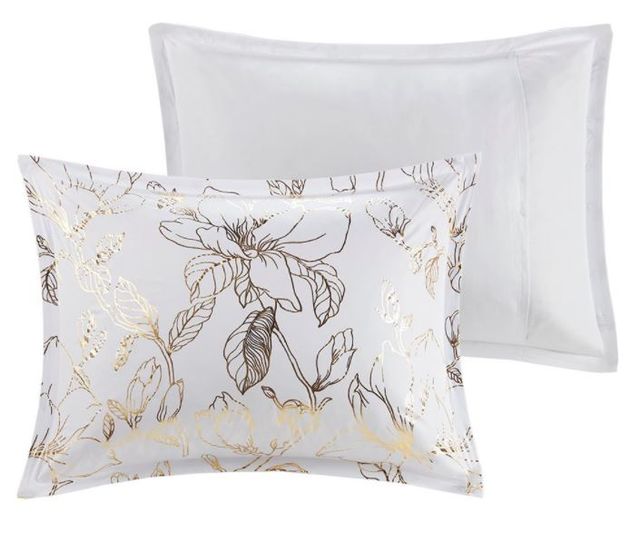 Olliix by Intelligent Design Magnolia Gold Full/Queen Metallic Printed Floral Comforter Set-4