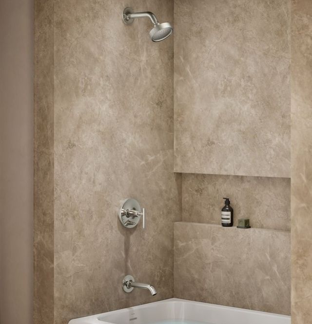 KOHLER® Purist® Rite-Temp® Vibrant Polished Nickel 1.75 GPM Bath and Shower Trim Kit with Push-Button Diverter and Lever Handle-1