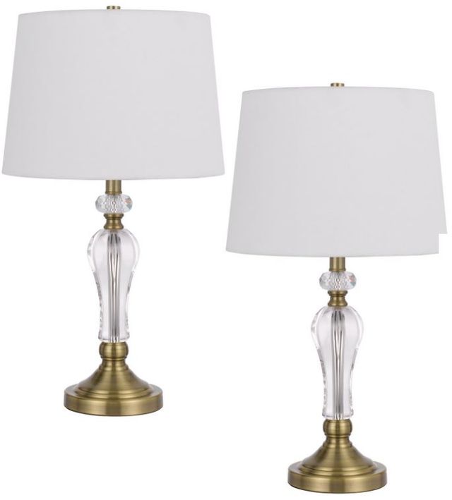 Cal® Lighting & Accessories 2-Piece Eastham Antique Brass/White Table Lamp Set-0