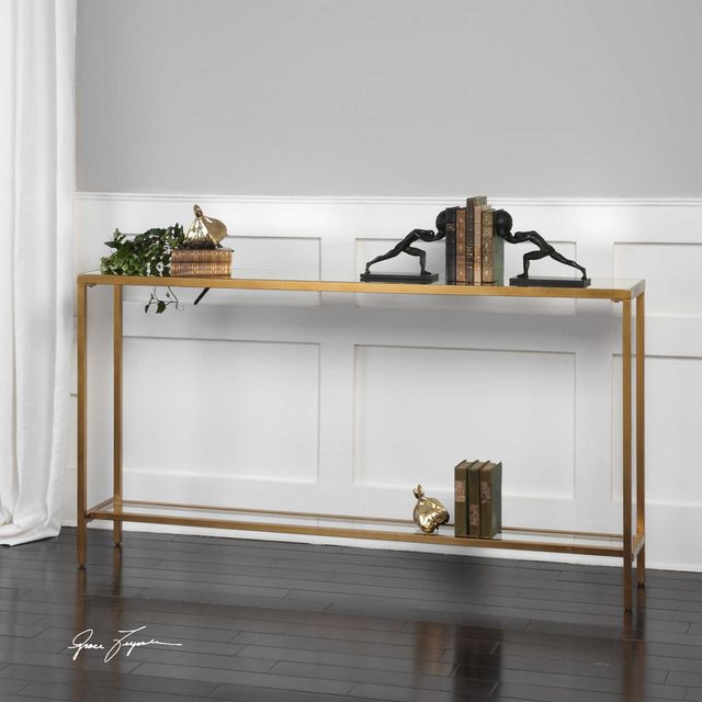 Uttermost® Hayley Glass Top Console Table with Antiqued Gold Frame-1
