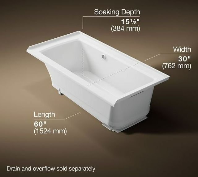 KOHLER® Archer® White 60" x 30" Alcove Heated BubbleMassage™ Air Bath with Bask® Heated Surface - Right Drain-3