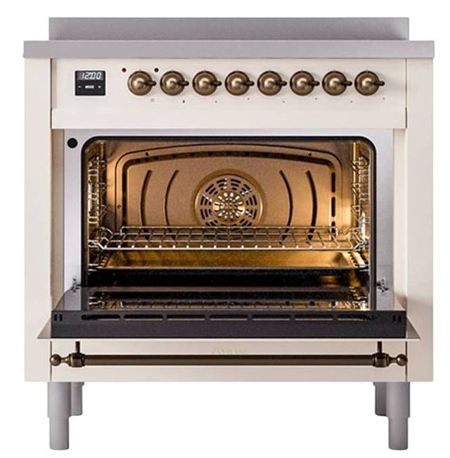 Ilve® Nostalgie II Noblesse 36'' Antique White Pro Style Induction Range with Burnished Trim-2