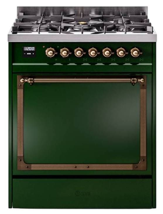 Ilve® Nostalgie II Noblesse 30'' Emerald Green Pro Style Dual Fuel Range with Burnished Trim-0