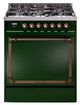 Ilve® Nostalgie II Noblesse 30'' Emerald Green Pro Style Dual Fuel Range with Burnished Trim-0
