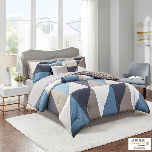 Olliix by Madison Park Essentials Remy Navy Queen Reversible Complete Bed Set Includes Sheets-2