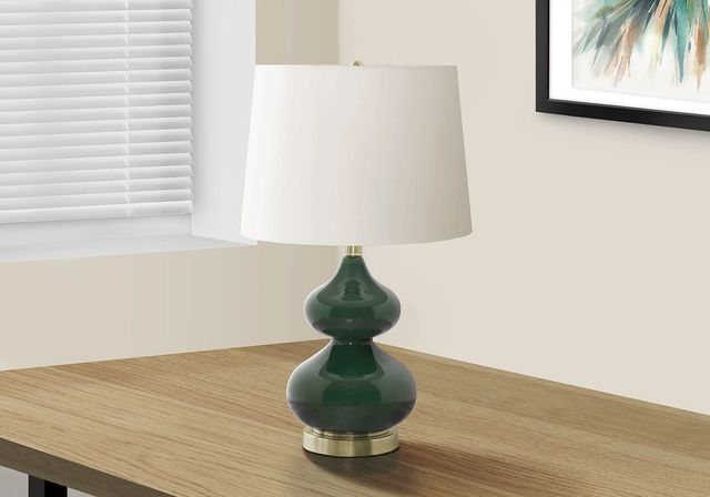 Monarch Specialties Inc. Green Glass Table Lamp with Brass Base-2
