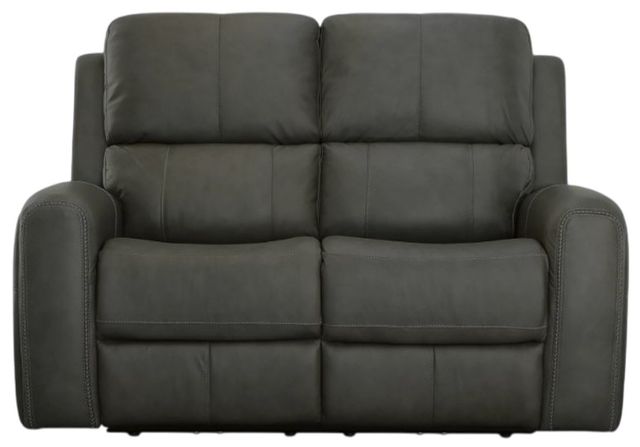 Flexsteel® Linden Charcoal Leather Power Reclining Loveseat with Power Headrests and Lumbar-3