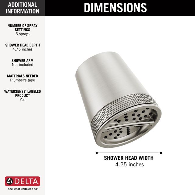 Delta Universal Showering Components Lumicoat® Stainless 3-Setting Showerhead-1