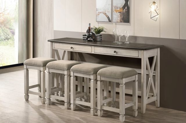 Bernards Waverly 5-Piece Antique White/Gray Wash Counter Set with Drop Leaf-1