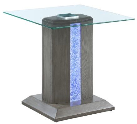 Mazin Furniture Spectra Glass Top End Table with Gray Base with LED-1