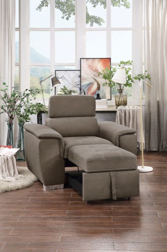 Homelegance® Ferriday Taupe Chair with Adjustable Headrest and Pull-Out Ottoman-1