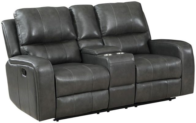 New Classic® Home Furnishings Linton Gray Leather Manual Reclining Console Loveseat-0