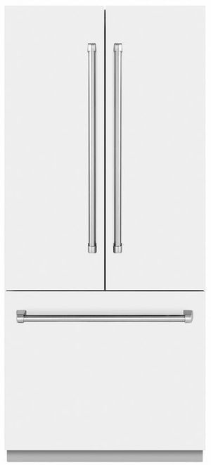 ZLINE 36 in. 19.6 Cu. Ft. White Matte Built In Bottom Freezer Refrigerator Front view of the ZLINE 36 in. 19.6 Cu. Ft. White Matte Built In Bottom Freezer Refrigerator