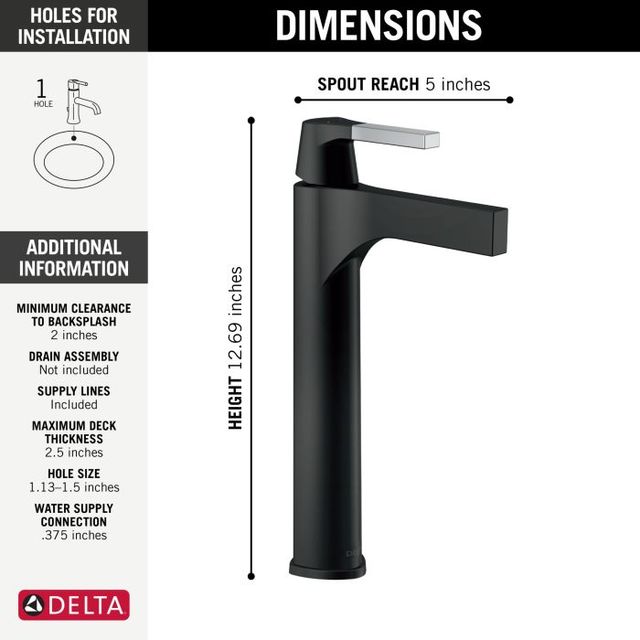 Delta Zura® Chrome/Matte Black Single Handle Vessel Bathroom Faucet-1