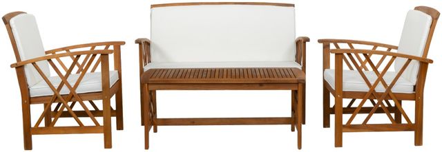 Linon Topsail 4-Piece Brown/White Fabric/Wood Outdoor Conversation Set-2
