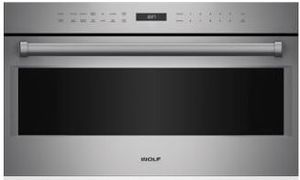 front view of the Wolf® E Series Professional 1.6 Cu. Ft. Stainless Steel Built In Drop-Down Door Microwave Oven