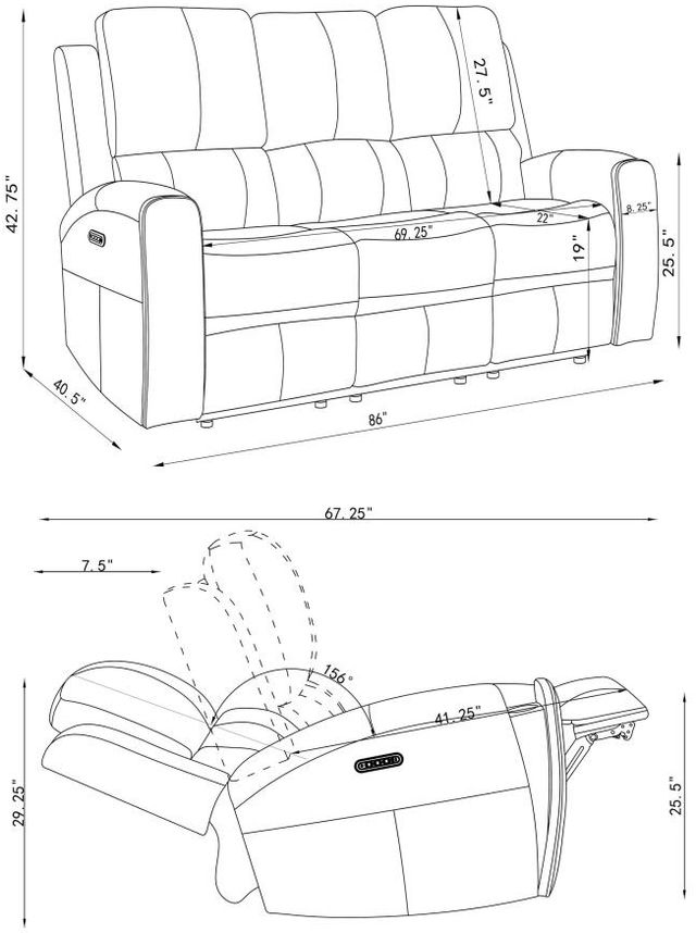 Coaster® Brickston Charcoal Power Reclining Sofa with Power Headrest and Lumbar-2