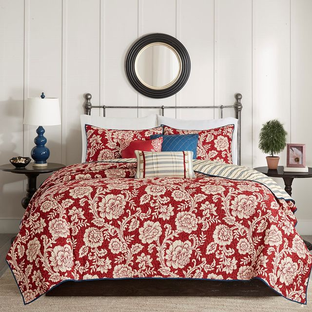 Olliix by Madison Park 6 Piece Red King/California King Lucy Twill Reversible Coverlet Set-0