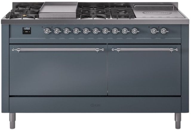 Ilve® Nostalgie II Series 60" Blue Grey Pro Style Dual Fuel Range-0