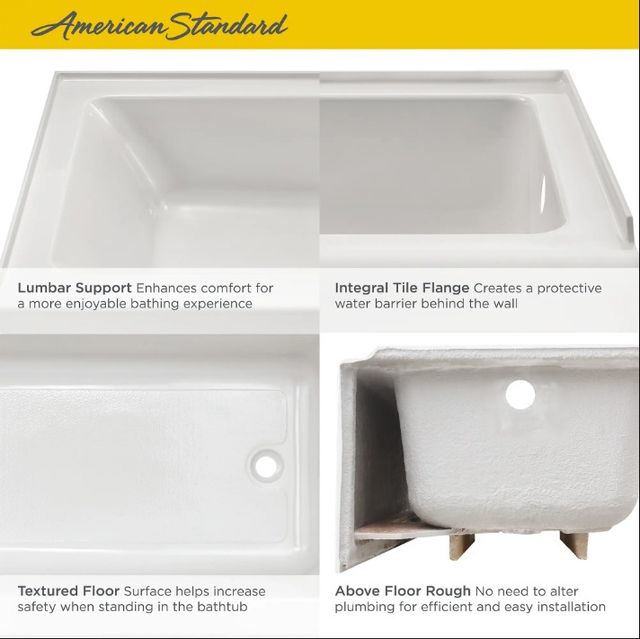 American Standard Studio® White 60” x 30” Integral Apron Bathtub with Right-Hand Outlet-2
