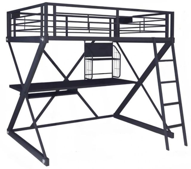 Powell® Z Bedroom Black Full Loft Study Bunk Bed-0