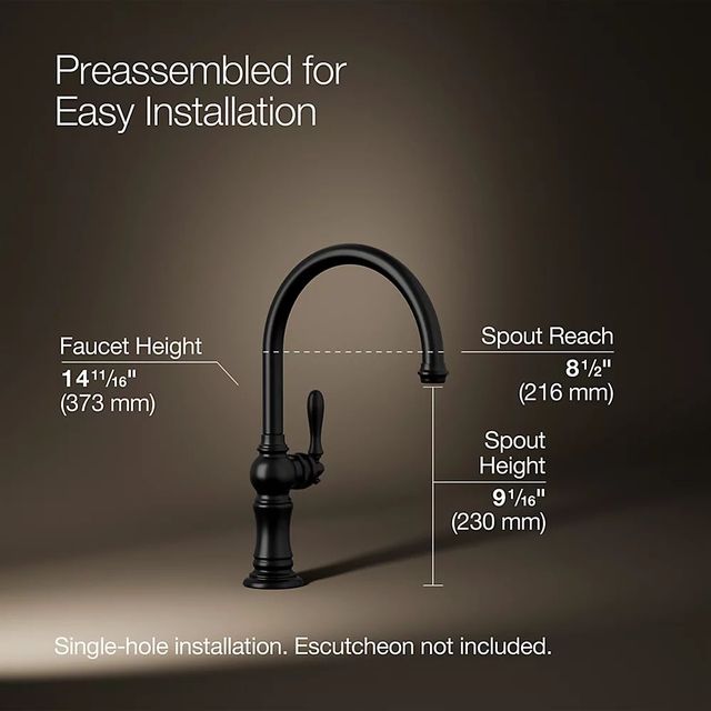 KOHLER® Artifacts® Matte Black Single-Handle Kitchen Sink Faucet-2