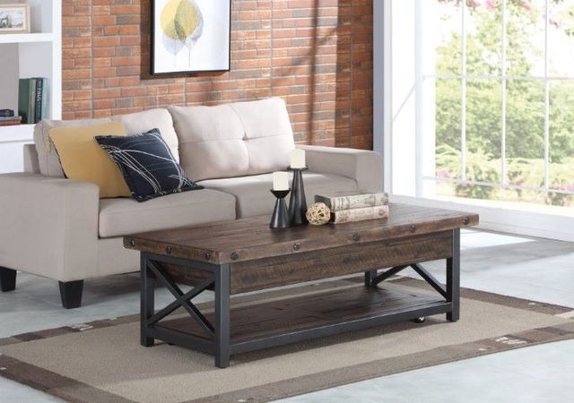 Flexsteel® Carpenter Dark Brown Lift-Top Coffee Table with Black Base-1