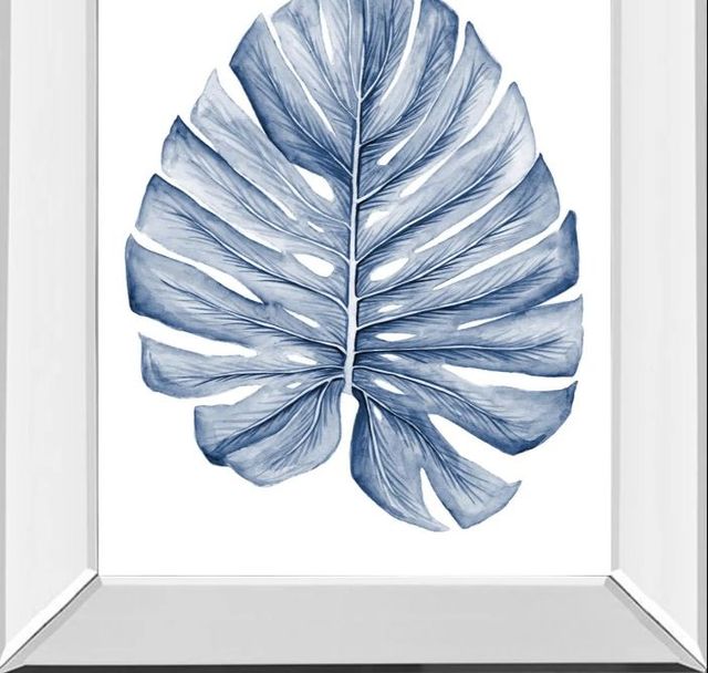 Classy Art Indigo Tropical Leaves I by Megan Meagher Mirror Framed Wall Art-1