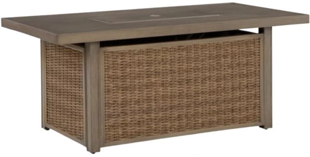 Signature Design by Ashley® Revare Beach Beige Aluminum/Resin Wicker Outdoor Fire Pit Table-0