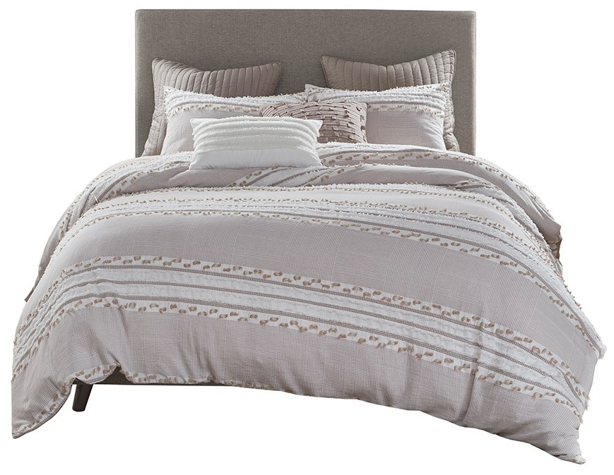 Olliix by INK+IVY Lennon Taupe Full/Queen Organic Cotton Jacquard Comforter Set