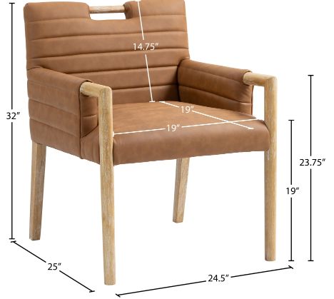 Meridian Furniture Aimee Cognac/Natural Leather Dining Arm Chair-2