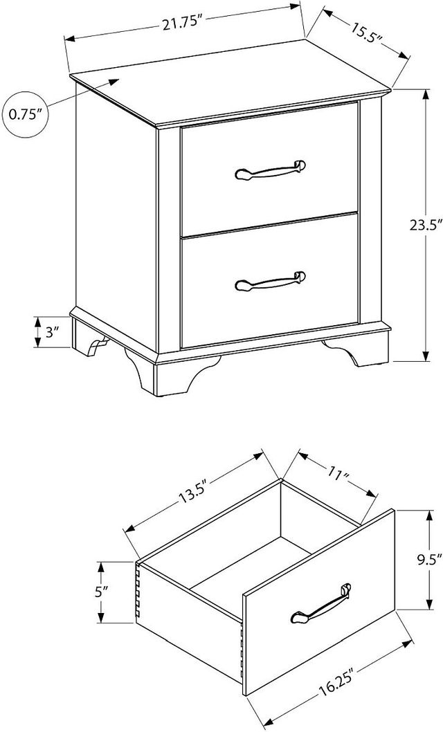 Monarch Specialties Inc. Bleached Oak/Rustic Oak Nightstand-1
