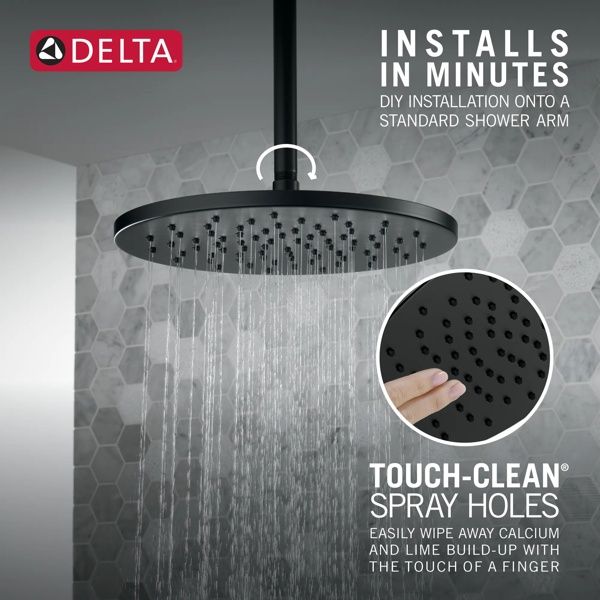 Delta Universal Showering Components Matte Black Single-Setting Metal Raincan Shower Head-1