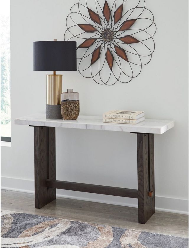Signature Design by Ashley® Burkhaus White Sofa Table with Dark Brown Base-5