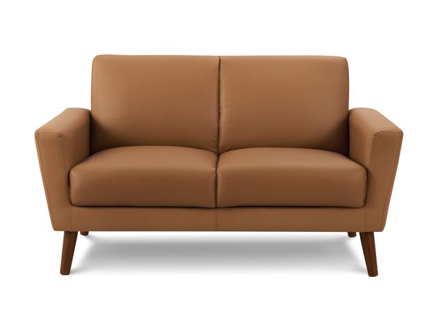 Monarch Specialties Inc. Cognac 58" Faux Leather Loveseat with Walnut Legs-0