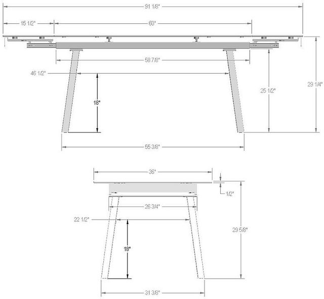 Amisco Customizable Lewis 91" Rectangular Extendable Table with 0.5" White Glass Top and 2 Leaves-3